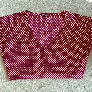 Express red white polka dot blouse